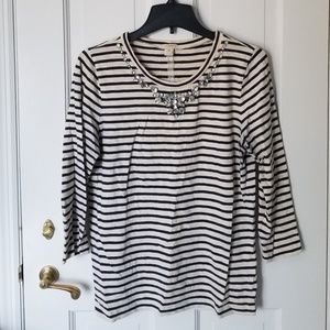 Striped Boatneck T-shirt with Gem Neckline